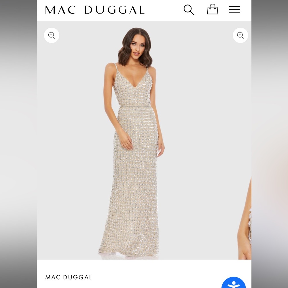 MAC DUGGAL #5394 GEOMETRIC EMBELLISHED CRYSTAL DROP VNECK GOWN Chandelier petite